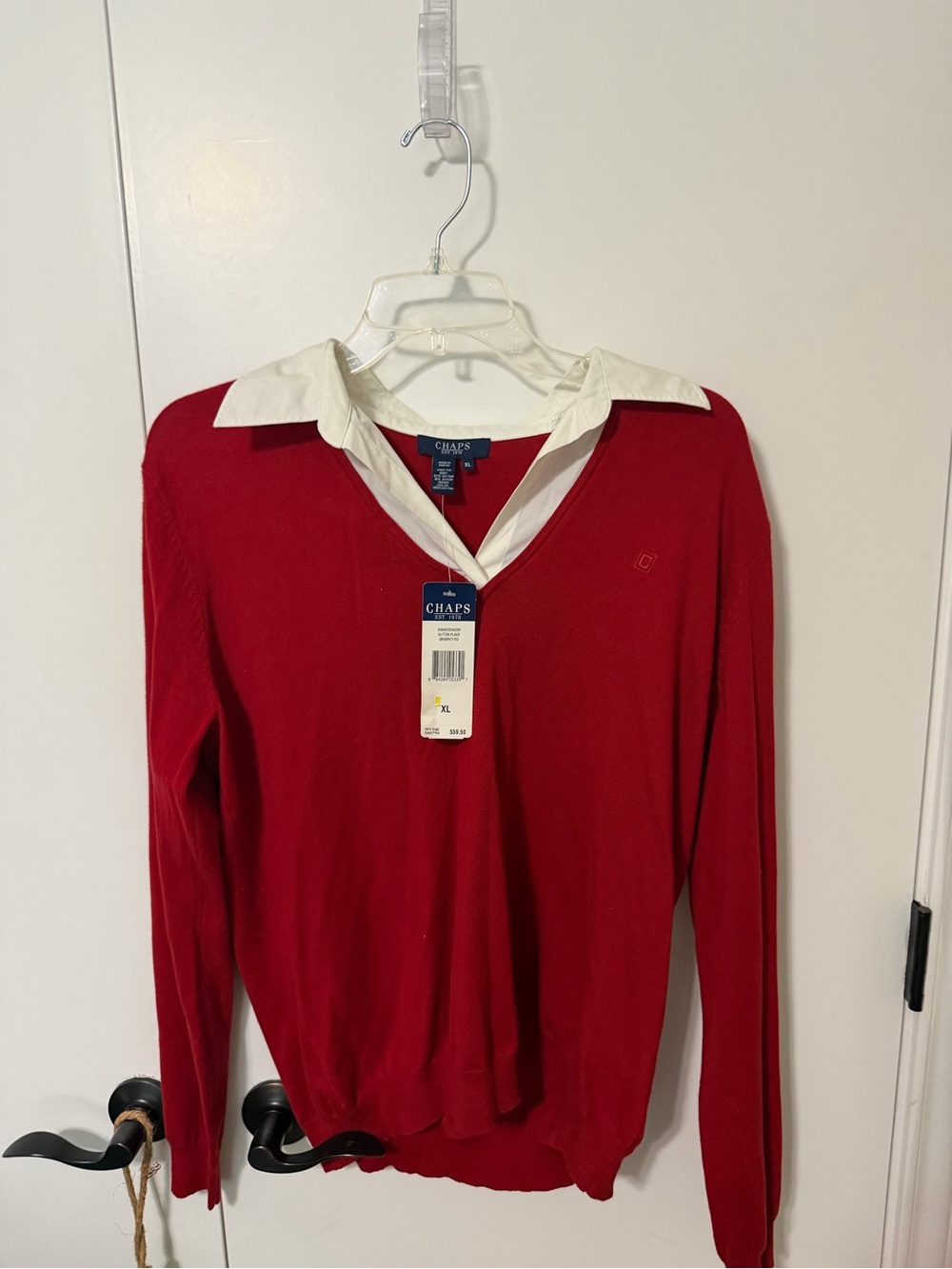 Chaps Women's Red Collared V-Neck Sweater size XL